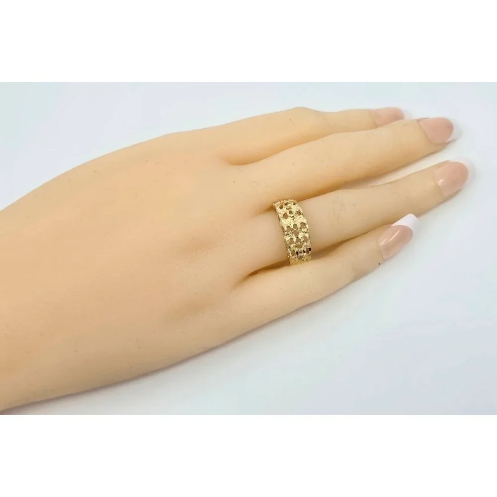 Unique 14K Karat Solid Yellow Gold Designer Diamond Cut Nugget Ring - Size 5.50